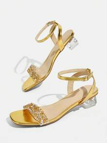 CUCCOO TILAWA Women's Fashion Crystal Glass Rhinestone Decorated High Heel Sandals For Outdoor Events And Parties, Spring Shoes, Spring Break Easter Prom Heels - Rose Gold - View 7