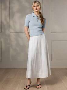 KÆRIA Hus Lorn Button Up Polo - Soft Touch, Slim Fit, Polo Collar, Short Sleeve, Button Front, Ribbed Knit, Fitted - Soft Blue - Casual, Wardrobe Staples - Green - View 3