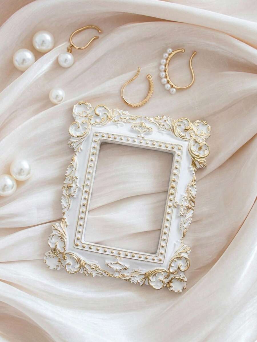 Cirelle 1 pieza, marco de cuadro decorativo tallado estilo europeo blanco y dorado, Body de marco de material de resina pintado a mano, artículo de exhibición en miniatura para mesa interior, accesorios DIY hechos a mano, múltiples formas disponibles para selección, mejora el estilo general del espacio, adecuado para decoración de escenas en bodas, celebraciones de festivales, etc., artículos de decoración en miniatura para casas pequeñas, accesorios para fotografía de belleza, arte de uñas, joyería, etc., decoración de empaque de regalo