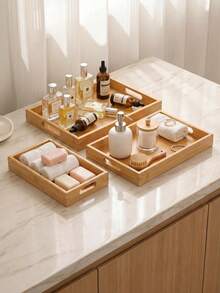 1pc Bamboo & Wood Platter In Various Sizes, Rectangular Tea Tray For Wooden Kungfu Tea Set, Cup Tray, Japanese Wooden Bread Plate, Serving Platter,Kitchen,Christmas Gift - Beige - View 5