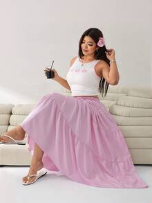 Solflare Shell Print Tank Top And Skirt 2 Pieces Set For Plus Size Women - Multicolor - View 6