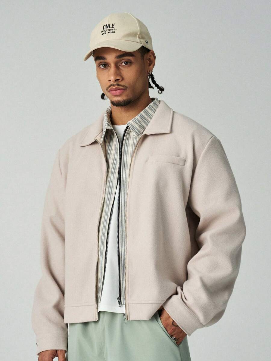 ÉpureWay Men's Fashionable Casual Zip-Up Long Sleeve Overcoat Crop Jacket For Men Men Zip Up Jacket Designer Jacket Men Men Summer Jacket Men Jackets Casual - Apricot - View 1