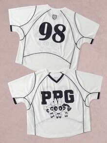 THE POWERPUFF GIRLS X SHEIN Men's Cartoon Letter Print T-Shirt - White - View 3