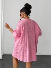Maweii Plus Size Vacation Casual Goth Light Pink Hollow Embroidery Dress Autumn Concert - Pink - View 2