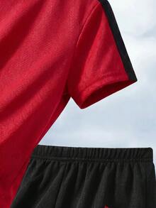 兒童小男孩經典休閒多色拼接運動套裝，適合學校體育課、戶外跑步、運動穿著 - 綠色 - 查看 9