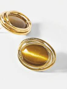 MOTF PREMIUM 18K RING CAT'S EYE EARRINGS, NICHE PERSONALIZED EARRINGS - Gold - View 4