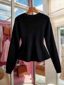 GlowEve CURVE Plus Size Elegant Fitted Pearl Button Round Neck Long Sleeve Cardigan Women Fall Winter Sweater Autumn Outfit - Black - View 2