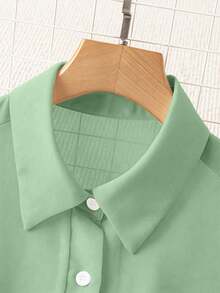 Franclia Camisa básica de unicolor transparente con cuello vuelto minimalista - Verde - Ver 5