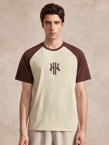 Courvante Men's Standard Size Brown Raglan Sleeve T-Shirt, 3 Graphic Design, Suitable For Summer, Minimalist & Versatile - Multicolor - View 1