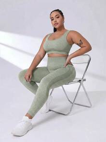 SHEIN Rhythm Era Lange nahtlose Yoga-Leggings mit hoher Taille und Po-Hebe-Effekt in Pfirsich für Damen, Fitness, Laufen und Workout - Armeegrün - Übersicht 3