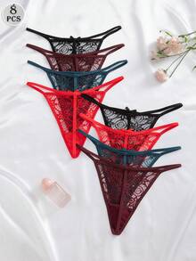 SHEIN 8件組女性蕾絲性感丁字褲 - 彩色 - 查看 2
