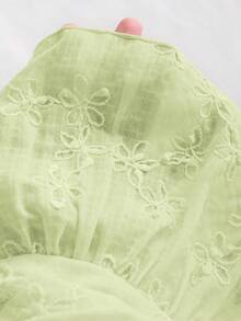 Sweetra Blusa de mujer estilo francés dulce y fresco, rosa con bordado, plisada, corte A, manga corta, para primavera y verano - Verde - Ver 4