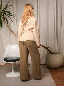 Victoria Miranda Casual Plain Color Low Waist Loose Straight Pants - Army Green - View 2