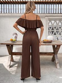 SHEIN Clasi 女款春夏優雅浪漫度假風細肩帶連身褲 - 棕色 - 查看 3
