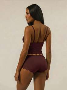 MUSERA Triangle Bust Lace Trim Adjustable Strap Cami Top And Fitted Boxer Boyshort Multipack Set Lingerie Nightwear Pajamas - Chocolate Brown - View 2