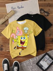 SpongeBob SquarePants | SHEIN 青少年男孩卡通印花短袖休閒T恤 - 白色 - 查看 3