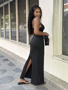 Alexandranx 女款優雅鏤空細肩帶洋裝，純色，夏季派對白色洋裝 - 白色 - 查看 5