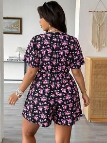 Vionelle Plus Size Spring/Summer Casual Floral Print Versatile Romper - Pink - View 2