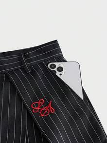 SWAVVY Men's Fashion Striped Loose Fit Long Pants - Black - View 8
