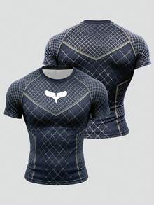 GymBeat Men's Plaid Print Raglan Short Sleeve Sports T-Shirt, Gym, Holiday - Black - View 3