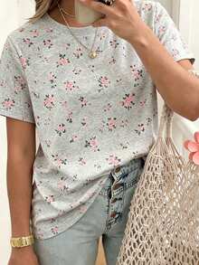 EMERY ROSE Motif Bunga, Kaos Grafis, Pakaian Musim Panas, Atasan Wanita, Sedang Tren, Kemeja Atasan Modis - MultiWarna - View 3