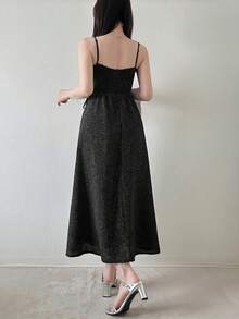 FRIFUL Women's Summer New Waist-Cinching Tie-Front Bow-Knot Slimming Versatile Dress Cute Tops - Black - View 2