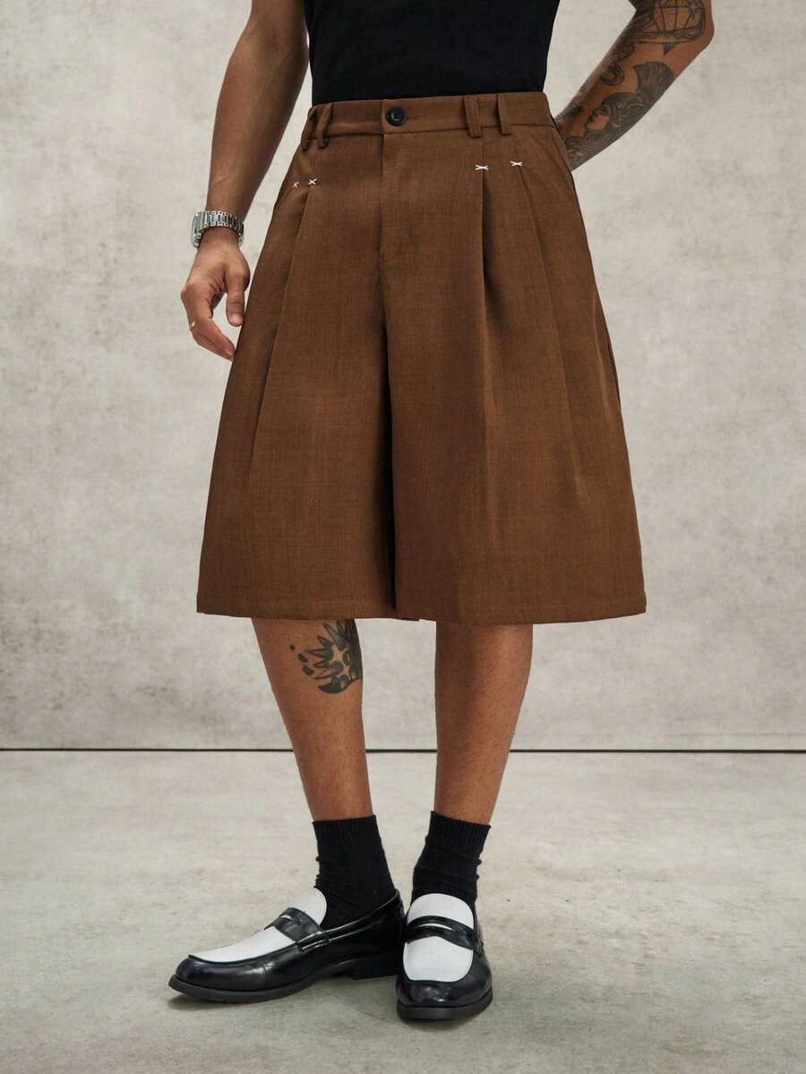 PAVTROS Celana Pendek Pria Warna Cokelat, Celana Pendek Bermuda Kasual Longgar dan Trendi, - Coklat - View 1