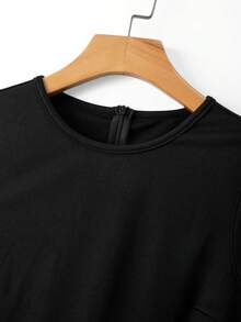 SHEIN Franclia 女款圓領拼接波點不對稱下擺無袖洋裝 - 藏蓝色 - 查看 4