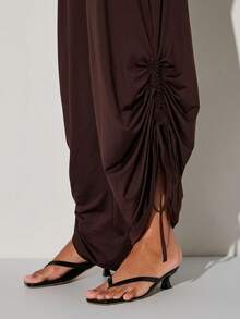 Normani Women's Solid Color Pleated Halter Jumpsuit Vacation Dark Brown Summer Sexy - Brown - View 4
