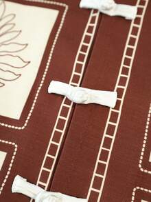 PAVTROS Set Kemeja Kasual Pria Lengan Pendek Motif Matahari dan Celana Pendek - Coklat - View 5