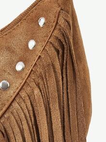 MUSERA Bolso de mano de piel sintética con tachuelas, flecos y borlas, accesorio de estilo retro, vintage y bohemio, versátil y adecuado para salir, diario, primavera y festivales de música - Marrón - Ver 5