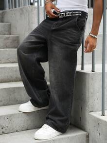 Manfinity EMRG Men's Casual Washed Straight Leg Jeans - Black - View 7