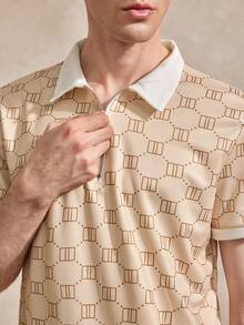 Courvante Men Summer Casual Color Block Geometric Printed Short Sleeve Polo Shirt, For Golf - Apricot - View 6
