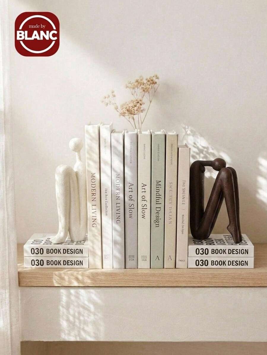 Madebyblanc 1 Piece Of Back-To-Back Matchstick Figure Sculpture Ornament, Used As A Vintage Bookshelf,  Cabinet, Bedside Table, Entrance Decoration, Back-To-Back Art Book Shelf, Book Holder, Anti Tipping White Porcelain Bookshelf - multicolor - View 1