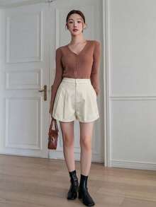 DAZY Shorts d'été décontractés urbains et professionnels pour femmes - Nude - Voir 6