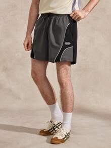 Courvante Men's Color Block Letter Print Shorts - Dark Grey - View 7