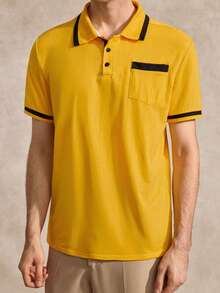 Courvante Camisa polo formal de algodón con ribete de contraste para hombre, ceremonia - Amarillo - Ver 5