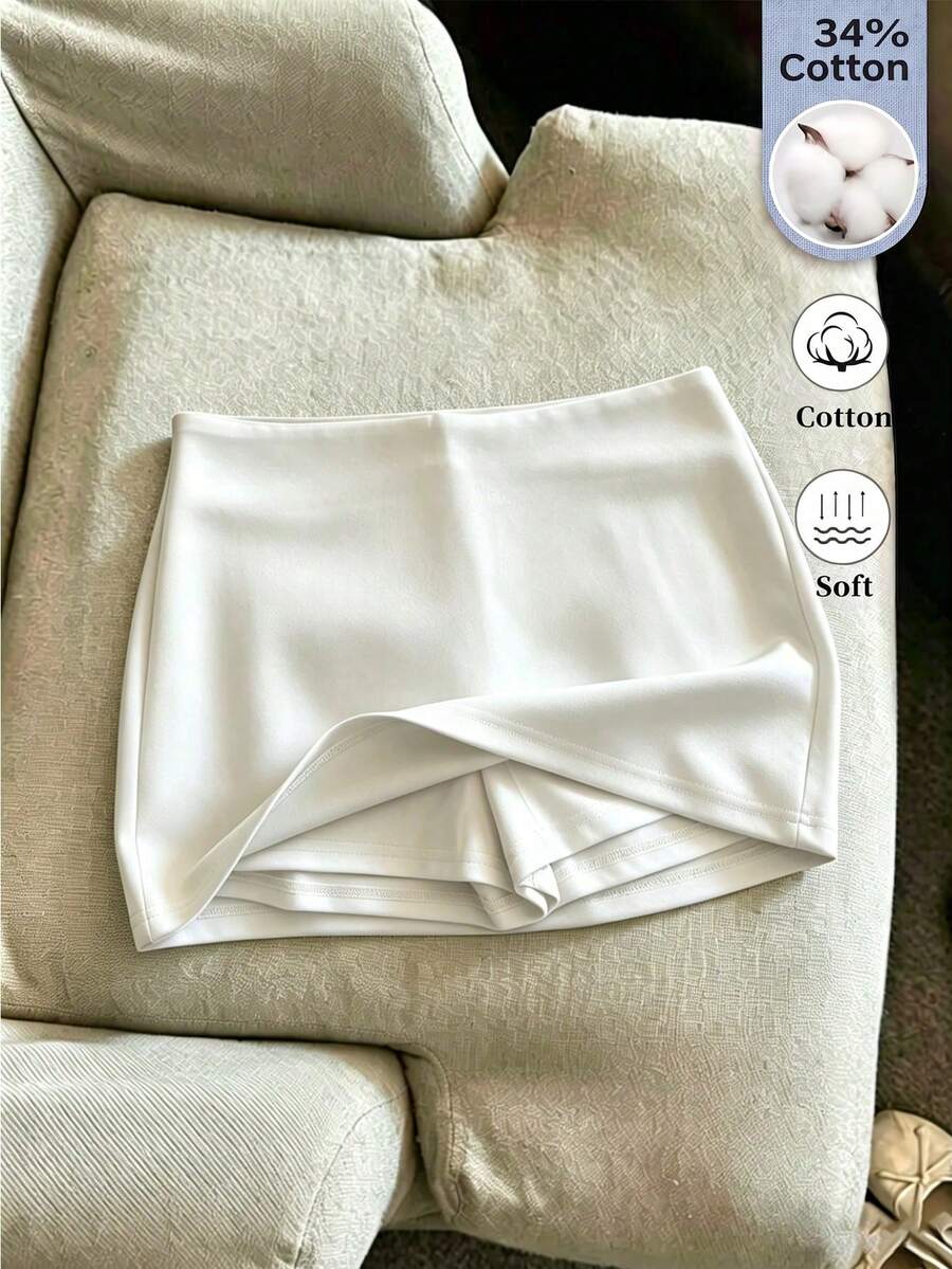 SHEIN Franclia 女款純色休閒通勤百搭裙褲 - 白色 - 查看 1