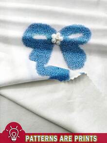SHEIN EZwear 休闲简约圆领短袖宽松女式T恤，饰有蓝色蝴蝶结印花图案 - 彩色 - 查看 3