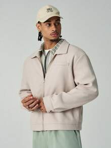 ÉpureWay Men's Fashionable Casual Zip-Up Long Sleeve Overcoat Crop Jacket For Men Men Zip Up Jacket Designer Jacket Men Men Summer Jacket Men Jackets Casual - Apricot - View 5