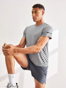 Driftmere Boyfriend Style Men's Ice-Cooling Elastic Short Sleeve & Quick-Dry Sports Shorts Set, Summer Boyfriend Style Men Two Pieces Outfits Gym Workout Running - Grey - View 9