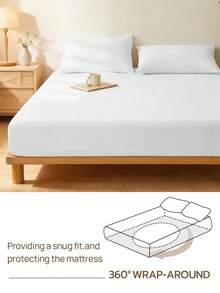 Cirelle 1pc Soft Solid Color Fitted Sheet - Breathable Polyester Mattress Cover With All-Around Elastic, Wrinkle & Fade Resistant Mattress Cover With Deep Pocket - White - View 8
