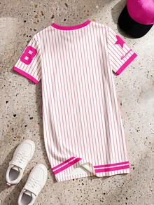 LOONEY TUNES X SHEIN Gaun Kaos Lengan Pendek Leher Bulat Motif Kartun Lucu Kasual untuk Anak Perempuan, Musim Panas - MultiWarna - View 2