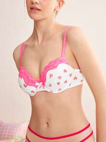Eraneu Sujetador con aros de moda y lindo con contraste de corazón rosa & blanco 1 pieza - Blanco - Ver 4