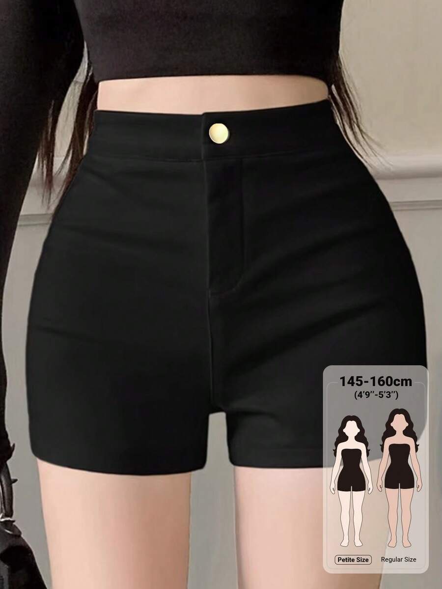 DAZY Damen Lässig Einfarbig Minimalistischer Koreanischer Stil Shorts Sommer Petite - Schwarz - Übersicht 1