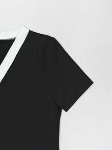 SHEIN Franclia 女款都市商務風夏季戶外旅行度假時尚優雅休閒短袖V領長洋裝 - 彩色 - 查看 4