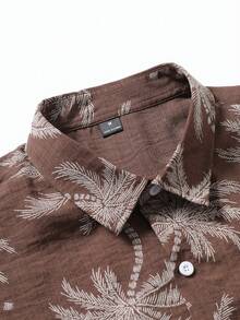 VENTUSAIL Kemeja Lengan Pendek Gaya Liburan Kasual Fashion Pria dengan Bordir Imitasi - Coffee Brown - View 5