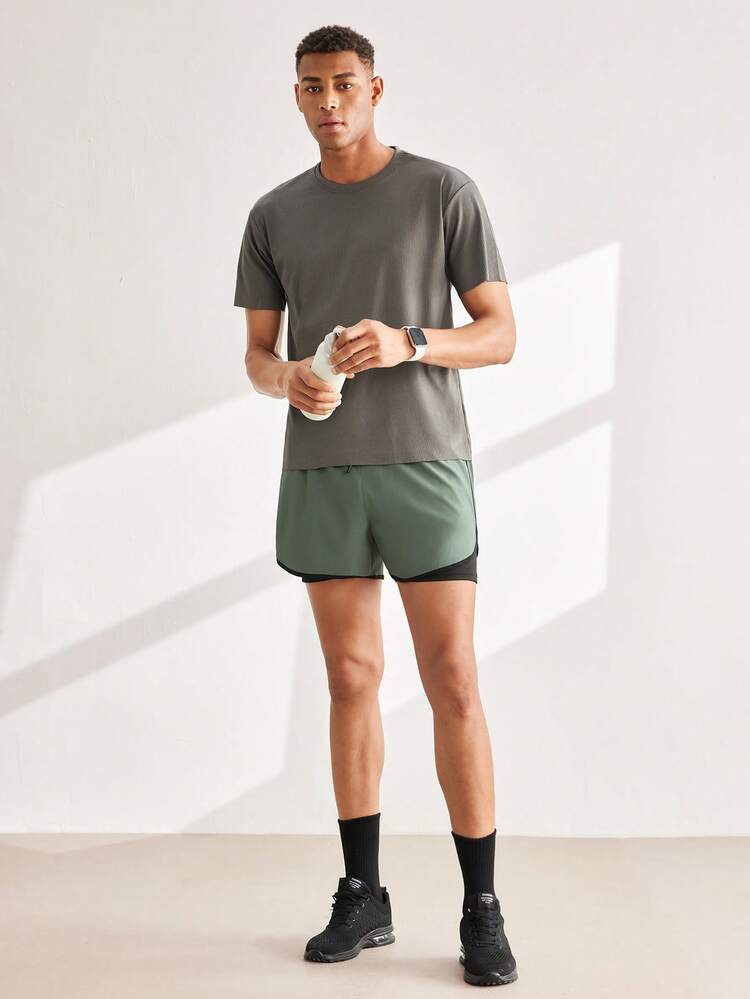 Driftmere 2-In-1 Men's Gym Shorts, Breathable Quick-Dry Printed Workout Shorts Suitable For Spring/Summer Outdoor Running & Fitness Sport - Army Green - View 3