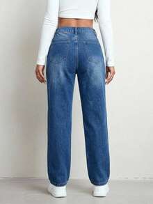 Pants For Women, Mom, With Ripped, With Pearls, Beautiful Jeans, Comfort. - Blue - View 2