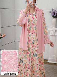 Yasmyna V-Neck Lace Cuff Print Dress With Headscarf - Multicolor - View 5